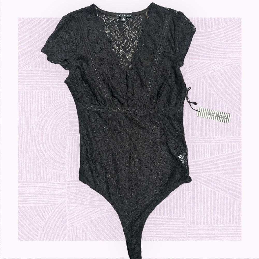 Haute Monde Black Lace Bodysuit size M nwt